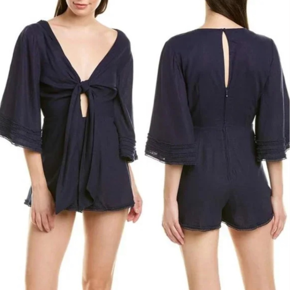 NWOT Finders Keepers | Tie-Front Flared Sleeve Romper Navy Size 4